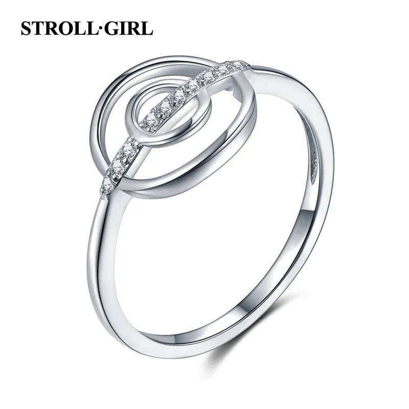 

StrollGirl New Arrivals 925 Sterling Silver Romantic circle Dazzling cubic zircon Finger Rings for Women Wedding Gifts Jewelry