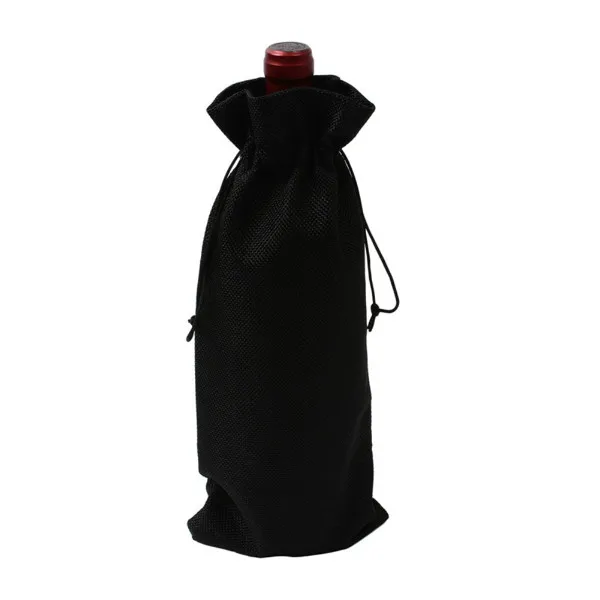 Новые джутовые сумки для вина красные чехлы для винных бутылок Подарочный мешочек для шампанского из мешковины упаковочный мешочек для свадьбы дня рождения украшения винных мешков - Цвет: Black