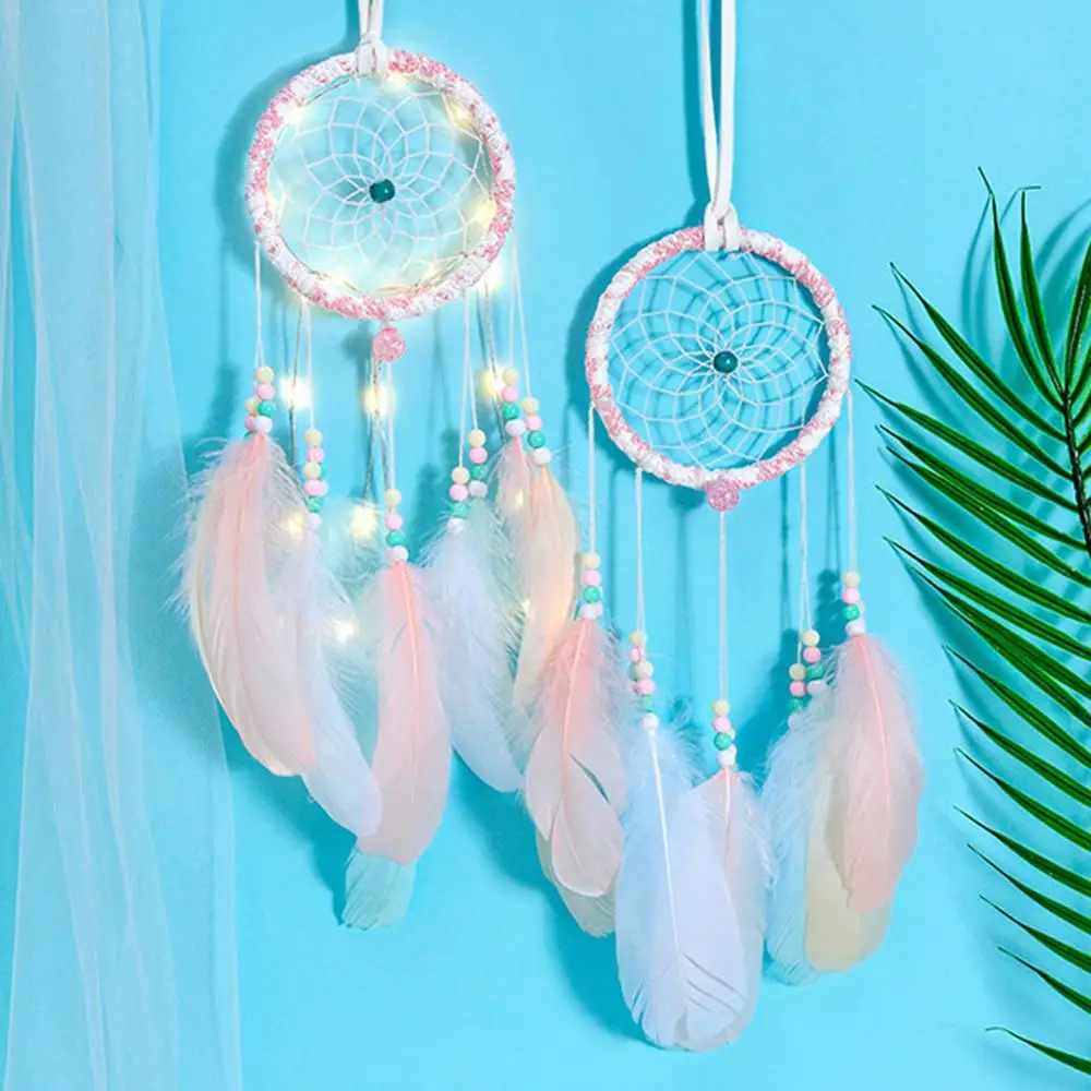 

Flying Wind Chimes Dream Catcher with Led Light Gifts Dreamcatcher Feather Pendant Creative Hollow Wind Chimes Wall Hanging