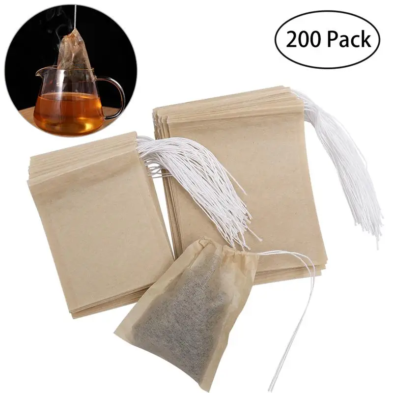 200pcs Non-Woven Fabrics Teabags Drawstring Tea Bag Filter Paper Empty Tea Pouch Bags for Loose Leaf Tea Powder Herbs Wholeasle