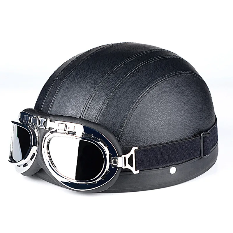 Мотоциклетный шлем Синтетическая кожа половина шлем унисекс мотокросса шлемы с козырьком очки Регулируемые Capacete