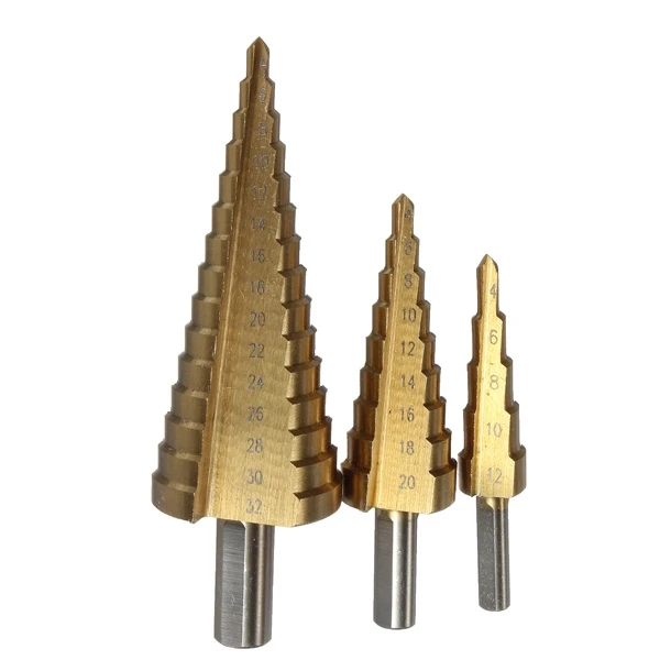 

3 Pcs Lot Hss Steel Large Step Cone Titanium Coated Metal Drill Bit Cut Tool Set Hole Cutter 4-12 20/32 Mm Wholesale Drill Bit