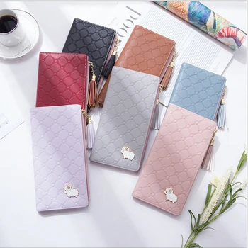 

New Women Ladies PU Leather Cute Sheep Tassel Clutch Long Wallet ID Card Phone Holder Purse Handbag