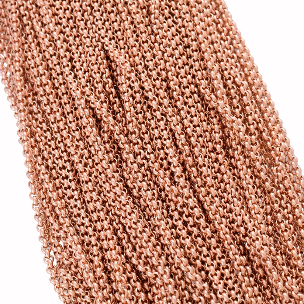 10Pcs/lot Wholesale Women's Rose Gold Color Necklace Chains 3mm Width