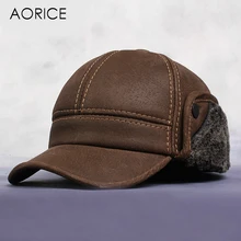 Hl083 neuen herren schrubben echt leder baseball kappe russische Winter warm baseball Hut/Kappe mit webpelz innen