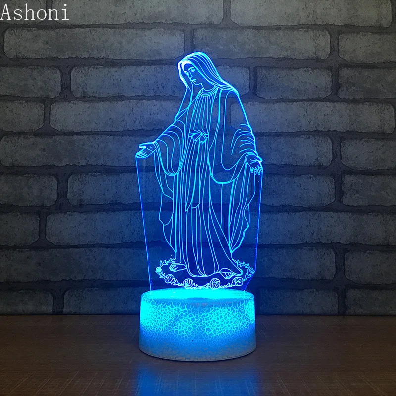  3D Acrylic LED Night Light Blessed Virgin Mary Touch 7 Color Changing Desk Table Lamp Party Decorat - 32954630352