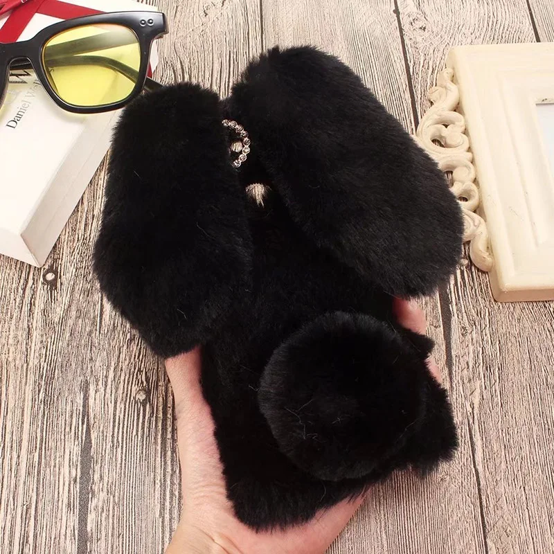 

For ZTE ZMAX PRO Z981 Sequoia Z982 Case for Blade X Z965 Plush Bunny Soft Fur Fluffy Cute 3D Rabbit Ears Jewelled Case Cover