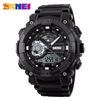 SKMEI Hombres Deportes Relojes Digitales Reloj LED Gran Dial 50 M Impermeable de Doble Pantalla de Cuarzo Relojes de Pulsera Relogio masculino 1228