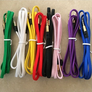 

100pcs/lot 3.5MM Jack Male to Male Fabric Braided Flat Aux Auxiliary Audio cable for iphone samsung mp3