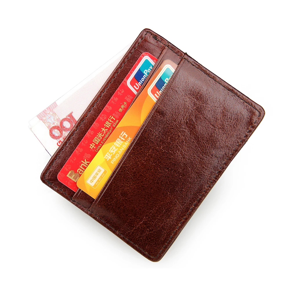 100% Cow leather Credit Card Holder men leather slim card case casual bank card holder women&#39;s ...