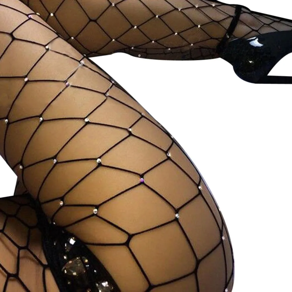 Fishnet Large Mesh Net Stockings Shiny Diamond Sexy Hot Rhinestone Eggings Stockings Pantyhose Women Thigh Club Party#L10