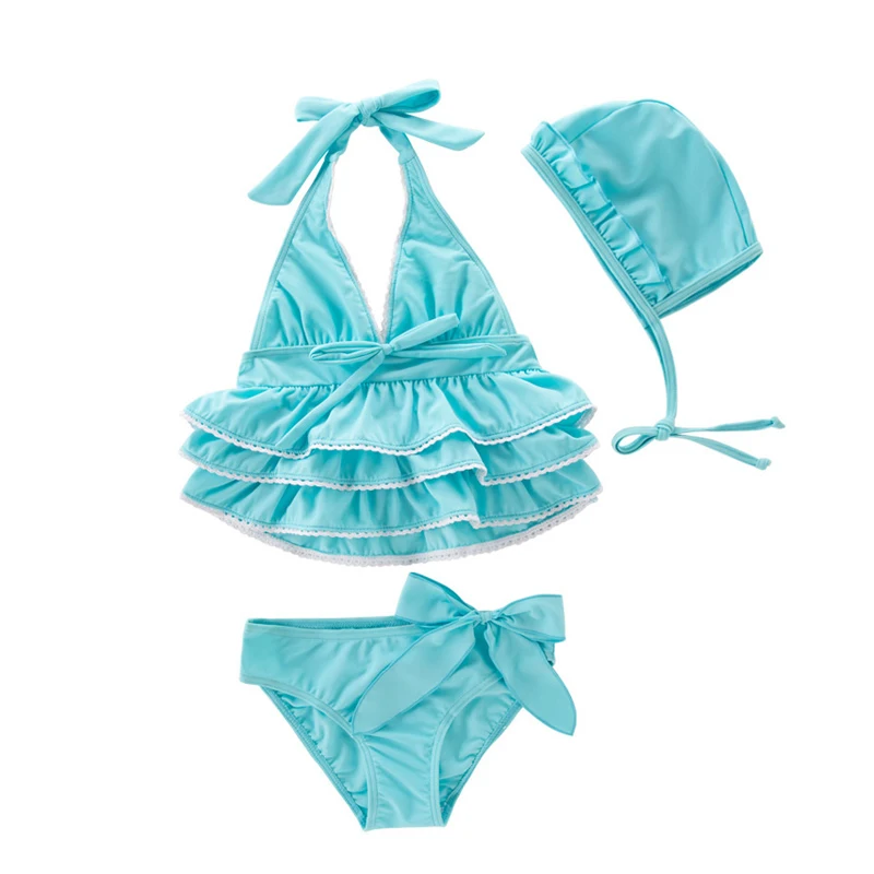 Baby Girl 3PCS Swimsuit Ruffles Swimwear Halter Bathing Suit Bowknot
