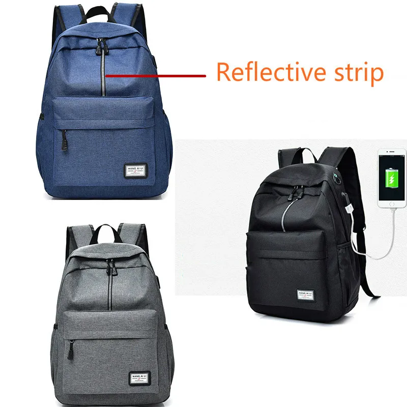 

Large-capacity backpack Men's backpack USB interface Rainproof Oxford cloth computer backpack reflective strip Business Casual