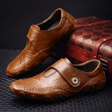 Genuine leather boat shoes men loafers 2016 Rubber shoes Buckle Strap Round Toe flats shoes man Black/Brown 38-44