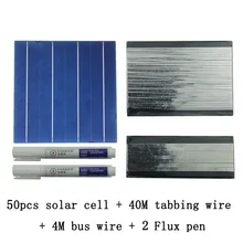 50Pcs Polycrystall Solar Cell 6×6 With 60M Tabbing Wire 6M Busbar Wire and 3Pcs Flux Pen