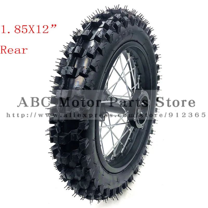 80/100-12 Guangli Tyres 1.85 x 12inch Rear Rims Wheel Steel Hub Black Wheels 32 spoke 15mm axle hole dirt pit bike Kayo Apollo