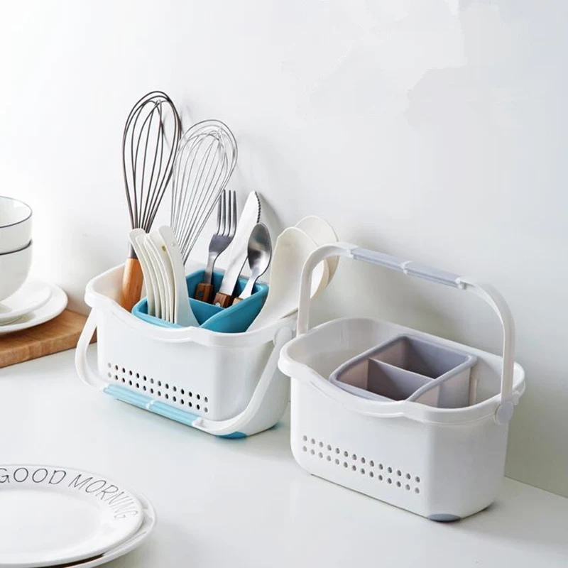 

multi-function storage basket Kitchen tableware storage rack with handle sponge holder kitchen sink organizer drainer rack