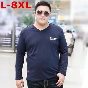 

7XL 8XL 9XL plus size 2018 New Plus Size Mens Autumn Casual T-shirt Fashion Loose Long Sleeve V Neck T Shirt Tees / Tops V-neck