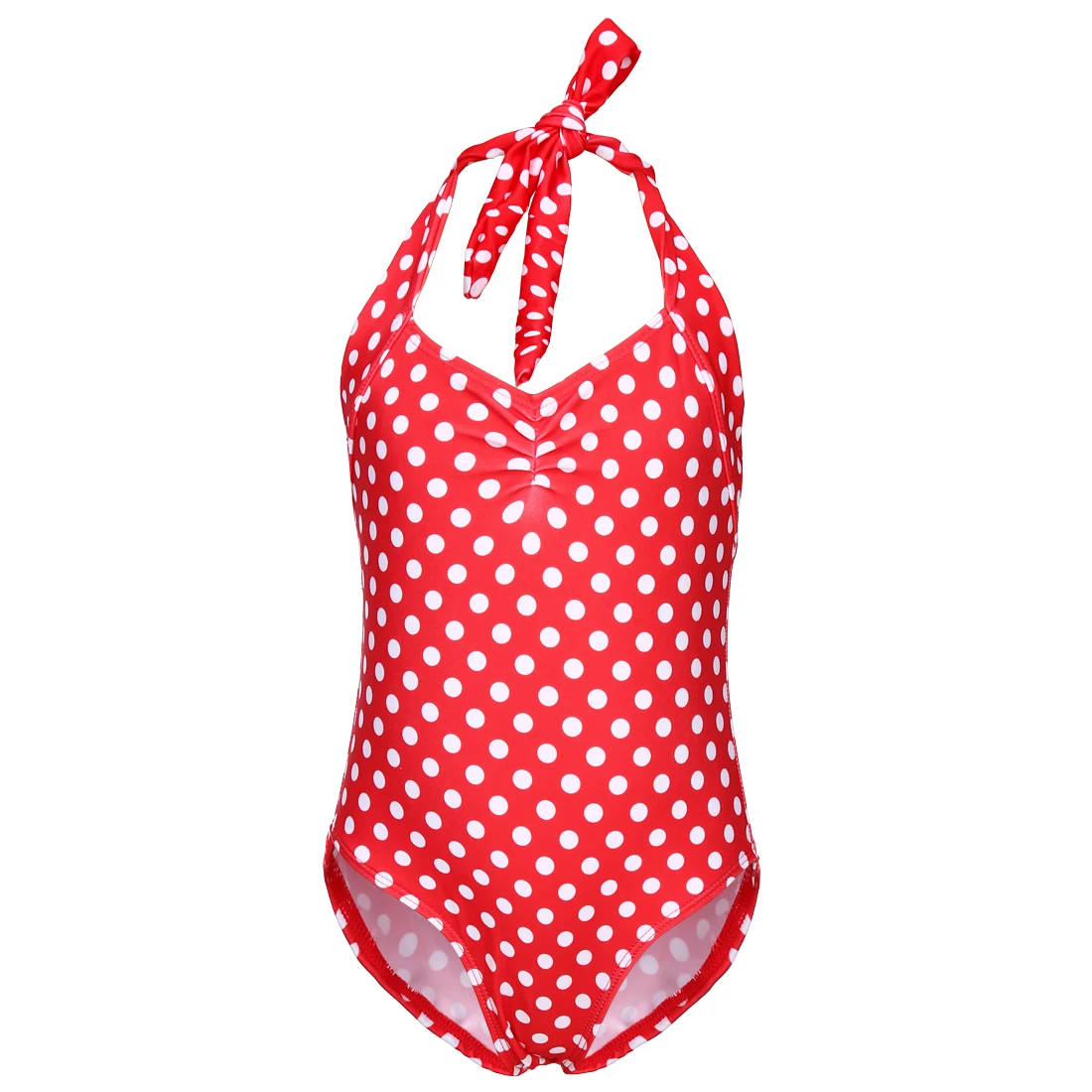 Цельный купальник бикини с хомутом в горошек для девочек, одежда для купания для маленьких девочек возрастом от 2 до 7 лет, детский купальный костюм Пляжная одежда для плавания - Цвет: Красный
