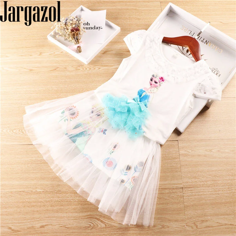 

Jargazol Kids Clothes 2019 Summer Baby Girl Clothing Set 3D Sofia Elsa Princess&mesh Lace Cartoon Skirt Toddler Girls Outfits
