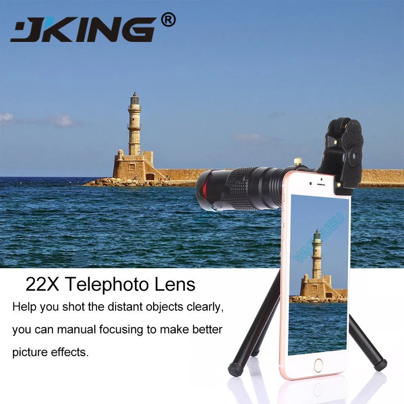 

JKING HD Mobile Phone Telescope 4K 22x Zoom Telephoto Lens External Smartphone Camera Lenses For IPhone Sumsung Smartphone