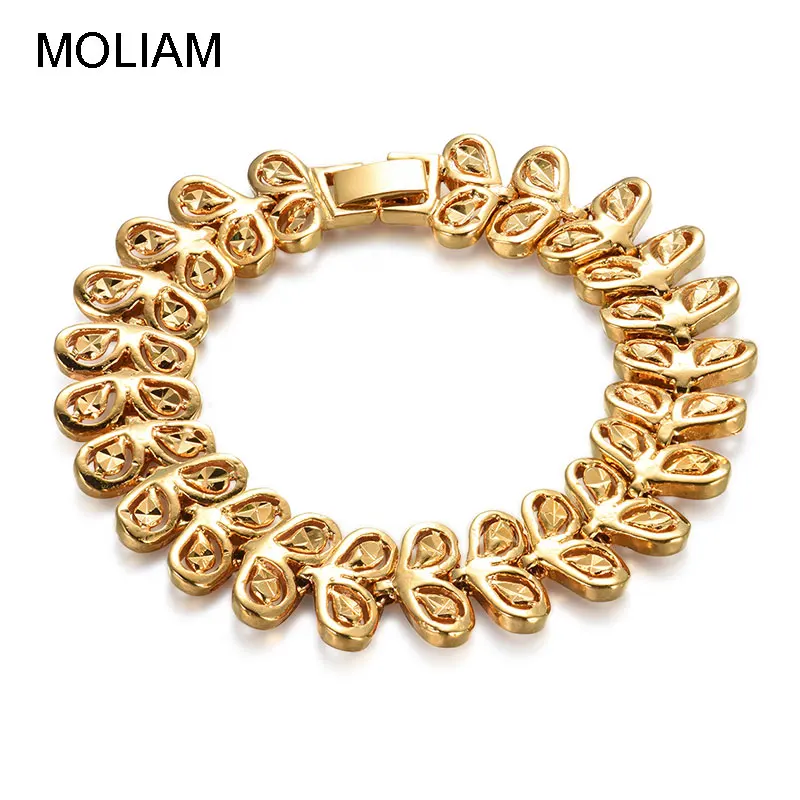

MOLIAM Stainless Steel Bracelets Women Female Gold-Color Stackable Leaves Design Bangle Bracelet Fashion Party Jewelry MLBL070