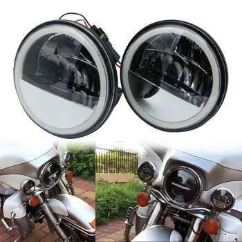 

30w Chrome 4.5 Inch Led Fog Lights Cree LED Passing Light with white halo DRL for harleys Auxiliary Bulb motorcycle parts