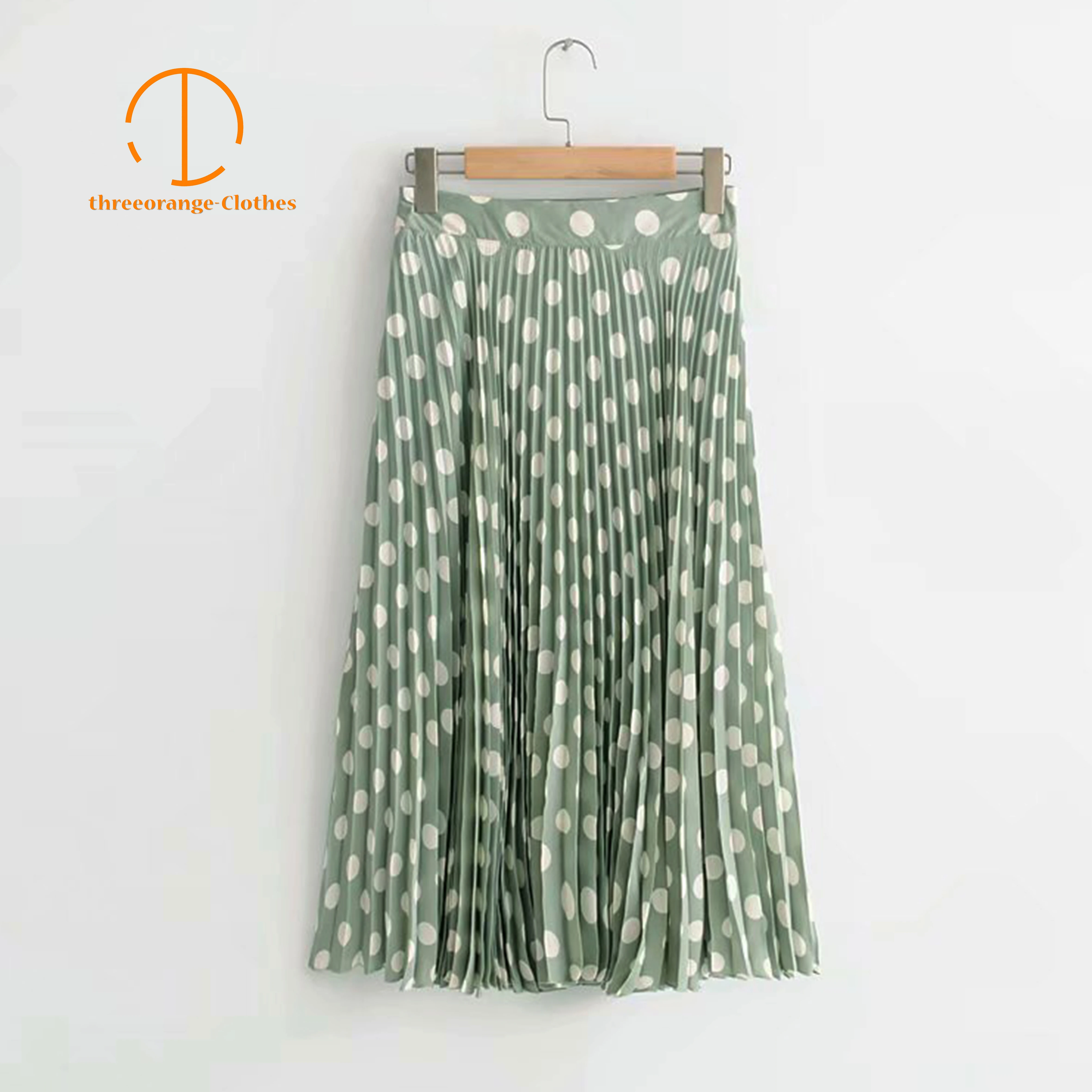 Летняя зеленая плиссированная юбка Za в горошек, тонкая внутренняя шифоновая фатиновая повседневная юбка средней длины falda