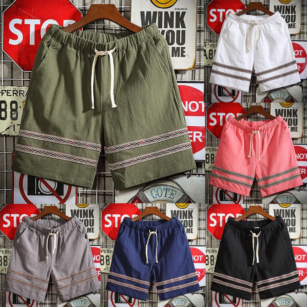 Летние мужские талии стрейч средней длины мужские плавки модные строчки повседневное свободное пляжное шорты прямые плоские шорты 5,30