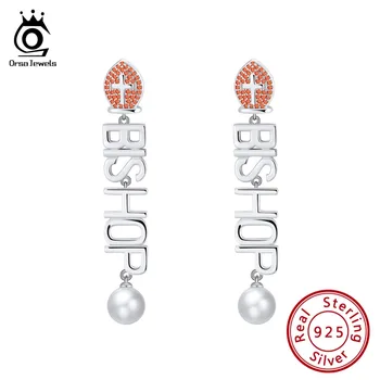 

ORSA JEWELS 100% Real Sterling Silver Female Drop Earrings Long Letter Style Women Chess Earrings Fashion Elegant Jewelry SE138