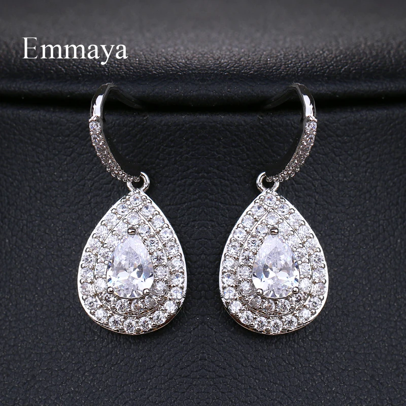 Emmaya, модные женские серьги-капли с кристаллами, серебряные, Boho, свадебные ювелирные изделия, AAA, циркониевые длинные висячие серьги