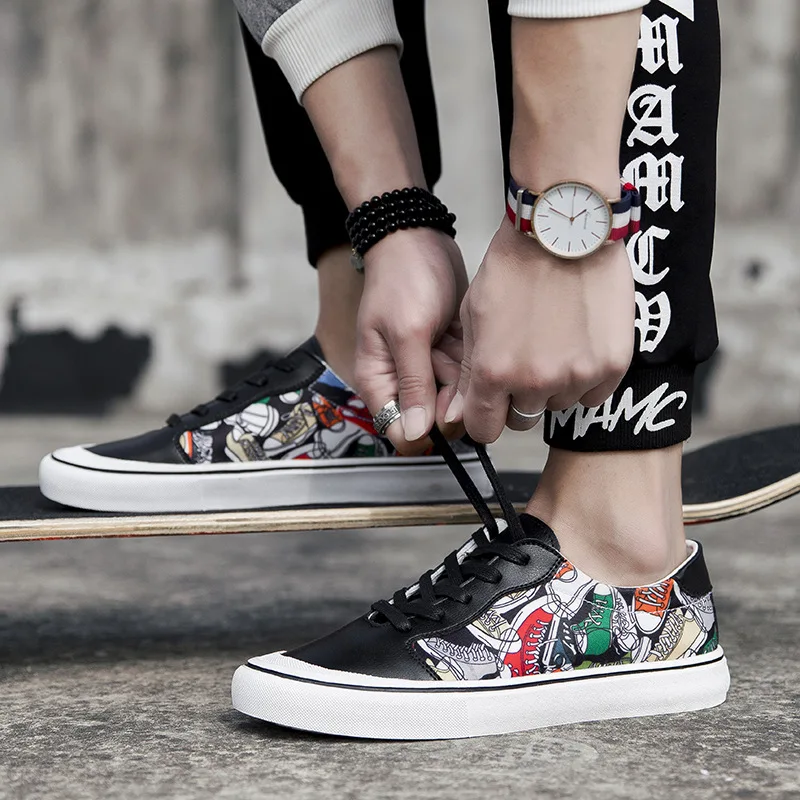 Graffiti DIY Shoes Flat Breakdancing Skateboard Shoe Vogue Male