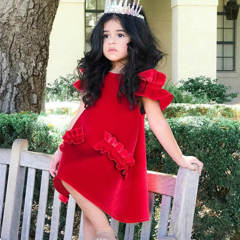 

2019 Summer Baby Girls Velvet Dress Kid Princess School Lovely Party Perform Elegant Dress Kid Strapless Shoulder Clothing