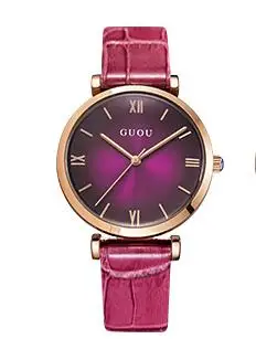 Модные Роскошные брендовые часы из розового золота, стали или кожи, простые женские часы-браслет, женские кварцевые часы, женские наручные часы, Reloj Mujer - Цвет: Leather Purple