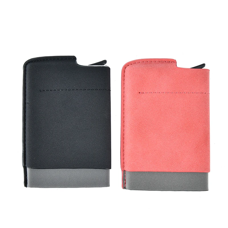 Vintage Metal Mini Slim Wallet Automatic Pop up Card Case Aluminum Wallet With PU Leather Pocket ID Credit Card Holder