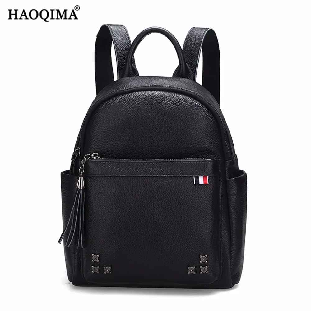 HAOQIMA Genuine Leather Real Cowhide Women Backpack Shoulder Bag