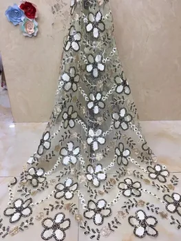 

2019 African high quality flower sequence French Nigerian sequins embroidery net tulle mesh Swiss lace fabric for dress X4