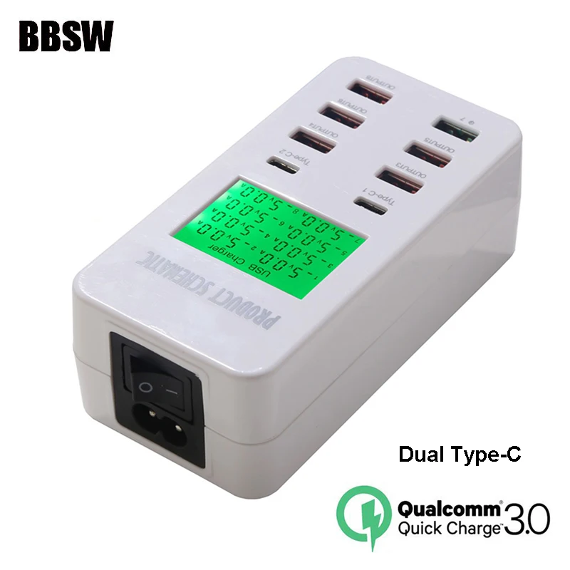 Goedkoop QC 3.0 USB Charger 8 Poort 5V7A Type C Snelle Lader met Lcd scherm Voor iPhone X iPad AMSUNG S9 huawei Nexus 5 p 6X Voeding