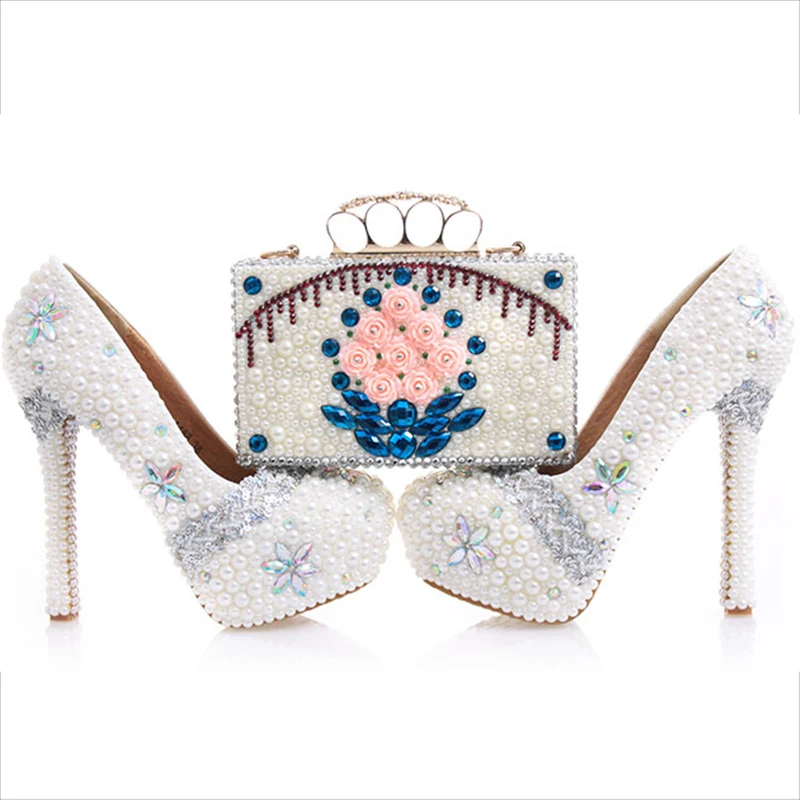Véritable Mariée With Rose Haute De Heel En forme Bag Sacs Grand 12cm 10cm Femmes Talons Cuir Bag 14cm Taille Perle Pompes Bourse Cristal Plate Chaussures Et À Correspondant Bag Mariage xqSTwOP