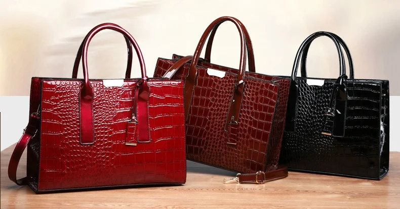 2019 crocodilo mulheres tote real patente bolsa