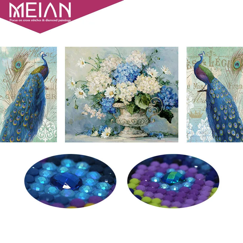 Meian Special Shaped Diamond Embroidery Animal Peacock Flower Full Diamond Painting Cross Stitch Diamond Mosaic Picture
