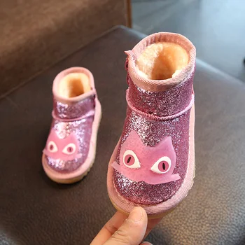 

Winter Children Snow Boots 2018 New Boys Piush Cotton Boots Cute Cartoon Pattern Girls Sequin Cotton Shoes Girls Winter Boots