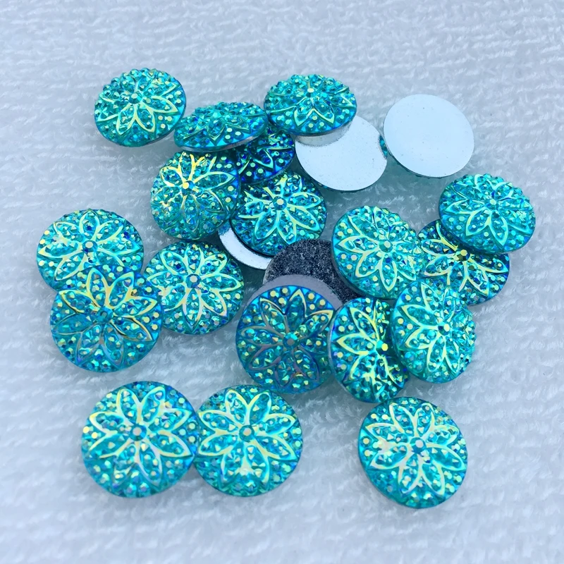 

40 pieces 14mm lake blue circular pattern flat back party decoration button rhinestone scrapbook.