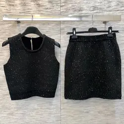 Пуловер с мини-юбками, юбка из двух частей для женщин, элегантная вечерние вечеринка, Женская мода 2019, Новая женская юбка из двух частей