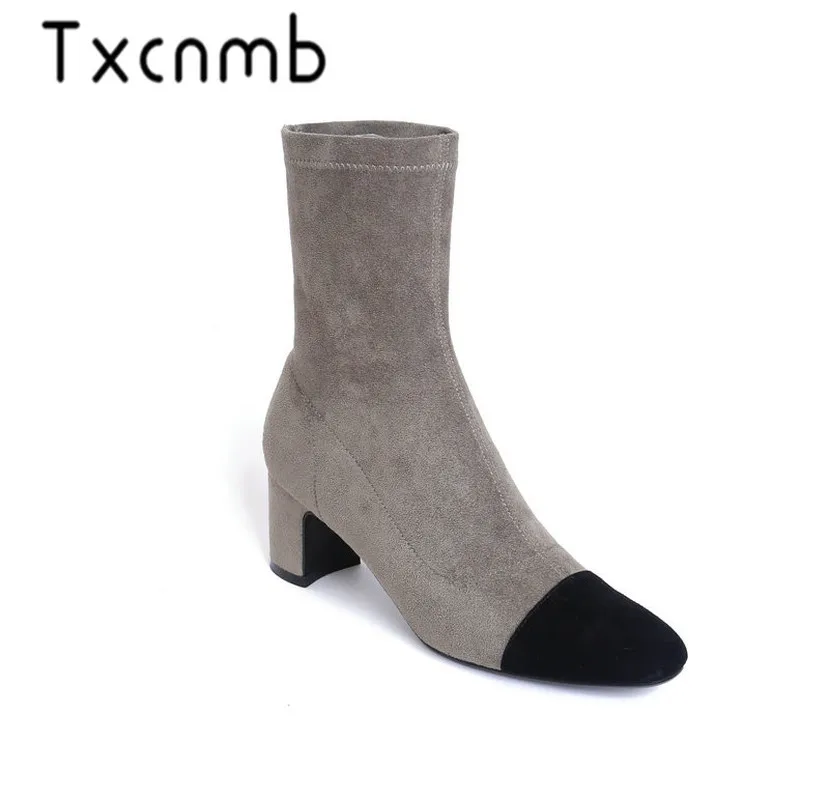

TXCNMB Brand Fashion Genuine Leather Women Boots Cow Suede Sexy mid-calf Boots Round Toe Winter Shoes Women Boots