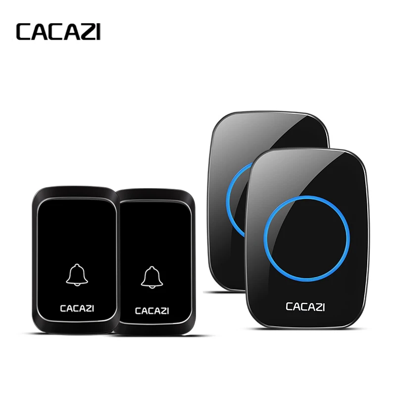 

CACAZI A60 Waterproof Wireless Doorbell LED Light Battery Button 58 Chime Home Cordless Calling Bell 300M Remote Control EU Plug