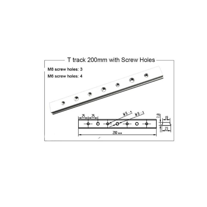 Т-образная направляющая пластина с винтовыми отверстиями M6 M8 для Т-образной дорожки Торцовочная дорожка слот деревообрабатывающий инструмент фрезерный стол инструменты - Цвет: 200mm