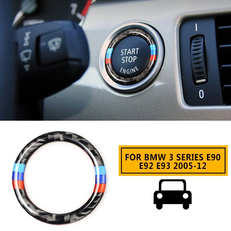 

pcmos 2019 New Carbon Fiber Key Start Button Frame Ring Decor Trim For BMW 3 Series E90/E92/E93 2005-2012 Interior Accessories