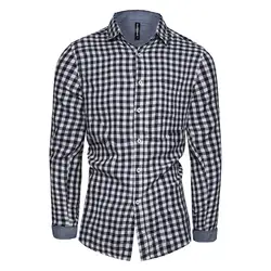 2019 Новое поступление 100% хлопковая рубашка мужская повседневная клетчатая рубашка с длинным рукавом Slim Fit Turn-Down Воротник Мужская рубашка