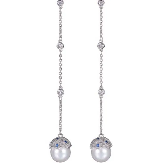

Korean version of the long beaded zircon earrings, zircon sharp crystal inlaid pearl earrings